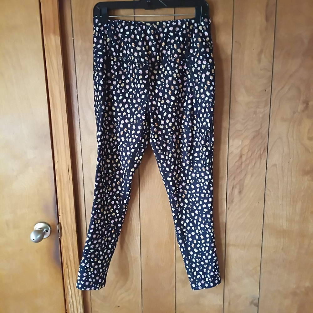 Spalding Women’s Yoga Leggings Size L Black Multicolor Print Stretch Activewear